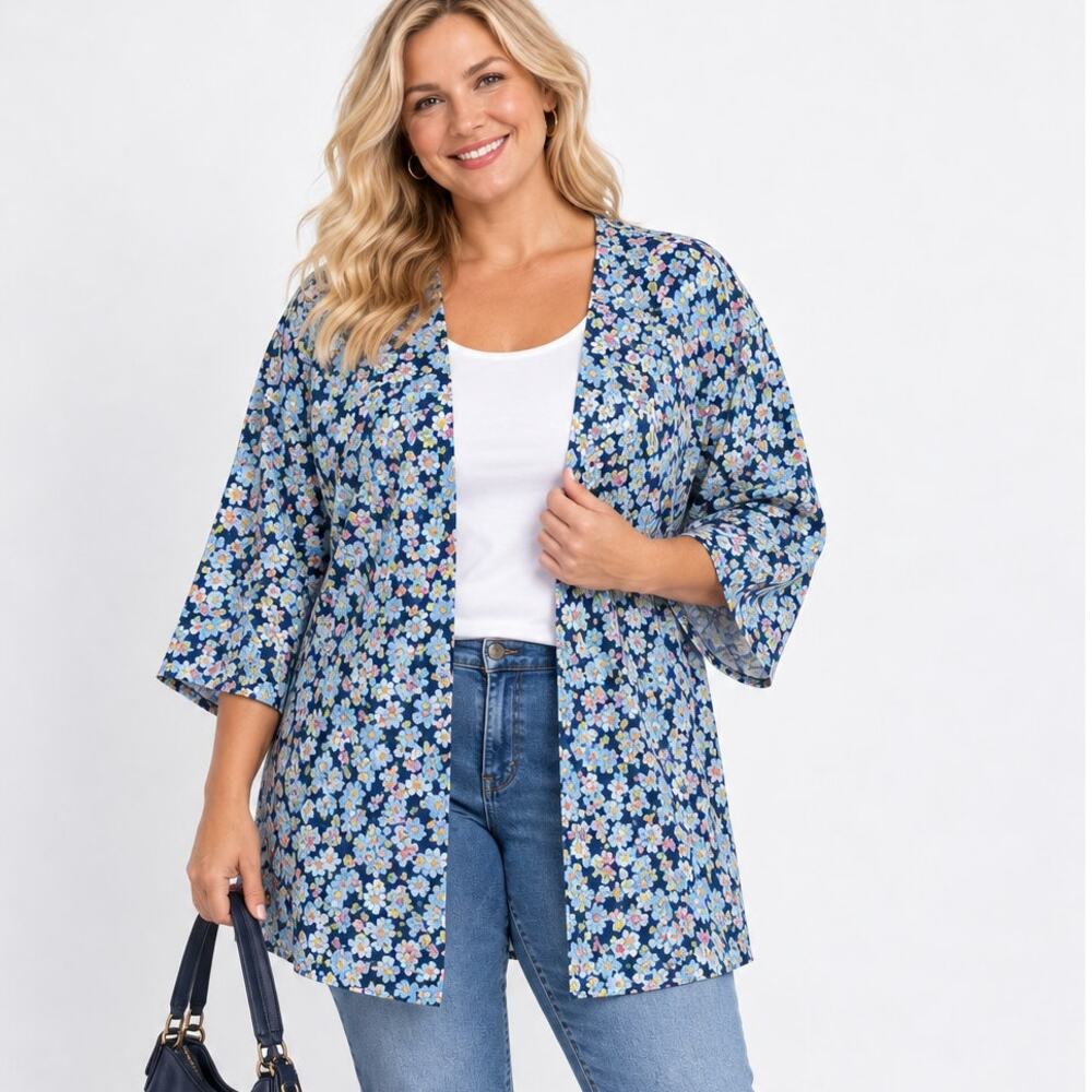 Lane Bryant NEW Floral Kimono Cardigan Womens Size 18/20 Blue Open Boho Coverup